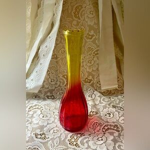 Vintage Red and Yellow Ombré Glass Flower Bud Vase